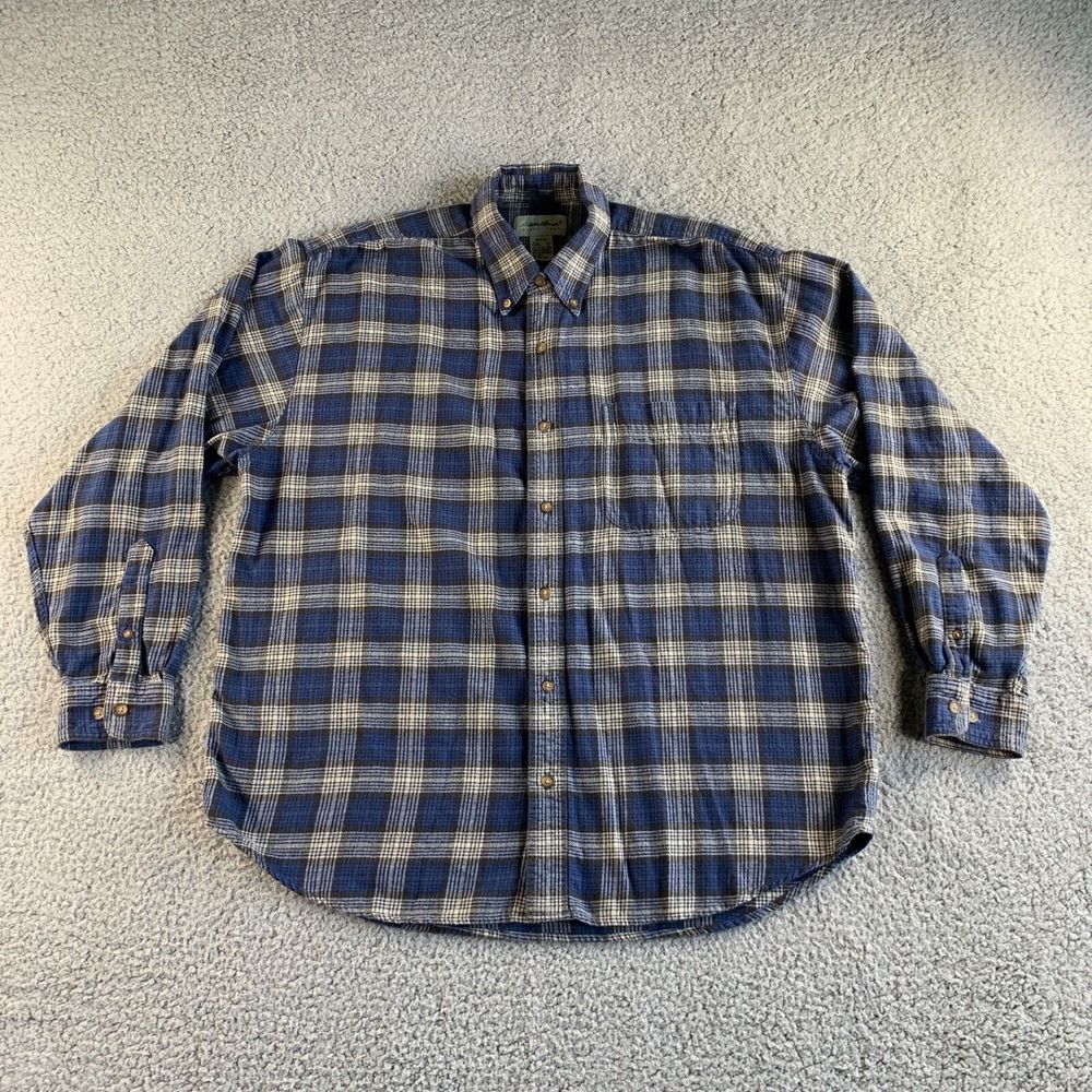 Eddie Bauer Shirt Mens Large Blue Flannel Plaid Button‎ Down Long Sleeve Casual